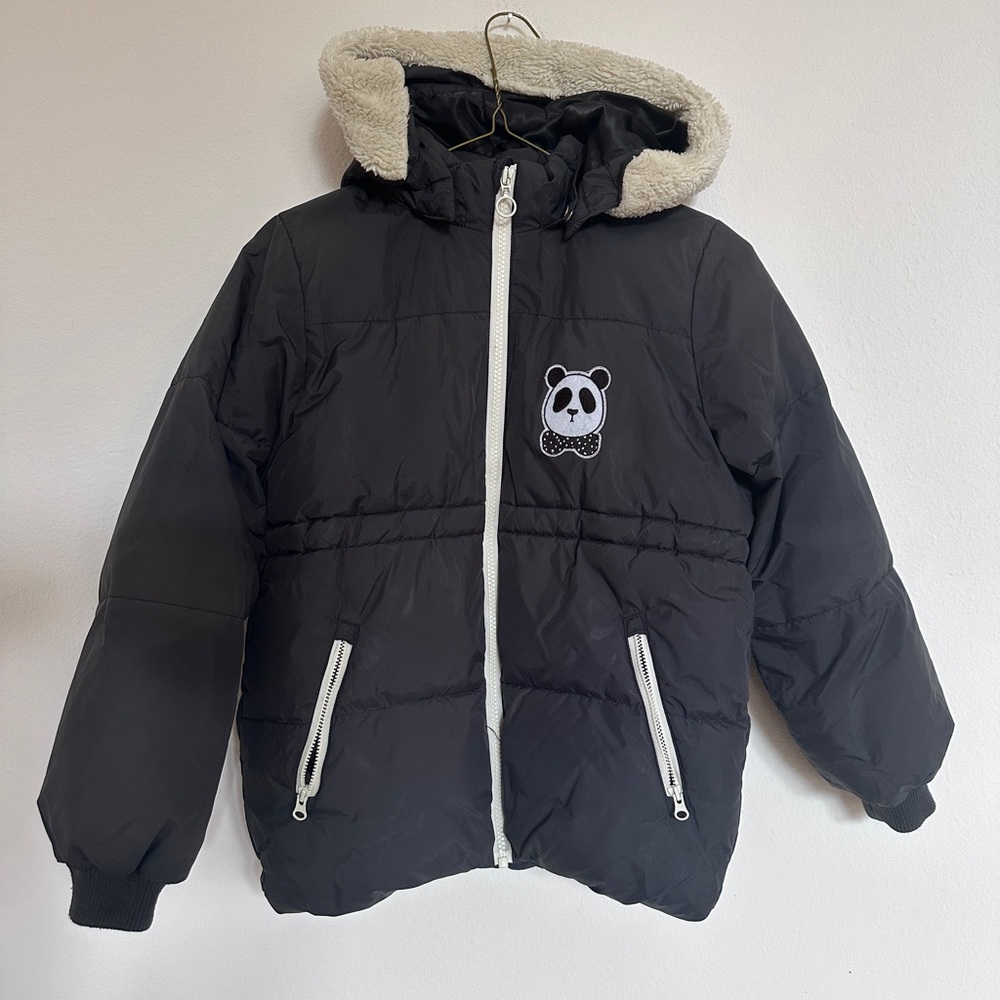 Mini Rodini Parka 7-9 Y Designer Winter Coat Hooded with Panda Patch EUC